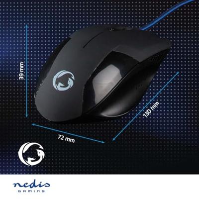 Nedis GMWD110BK Gaming Muis Bedraad Dpi: 1200 / 2400 / 4800 / 7200 Dpi Instelbare Dpi Aantal Knoppen: 6 Programmeerbare Knoppen Rechtshandig 1.50 M Zonder Verlichting