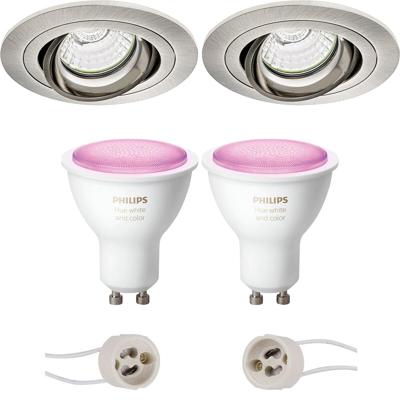 Philips Hue Inbouw LED Spot Set GU10 - Rond. Mat Nikkel. Kantelbaar. Bluetooth