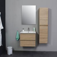 Badkamermeubel BWS Pepper Wastafel Porselein Incl Spiegelkast Met Kraangat 60x55x46 cm Eiken - thumbnail