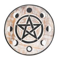 Houten Muurdecoratie - Pentagram & Maanfasen - Rond (ca 24 x 2 cm) - thumbnail