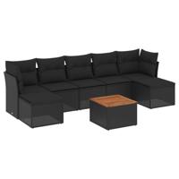 8-delige Loungeset met kussens poly rattan zwart - thumbnail
