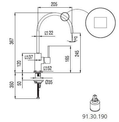 Keukenkraan Tres Top | Opbouw | 360° Draaibaar | Mengkraan | 1-hendel | Vierkant | Chroom