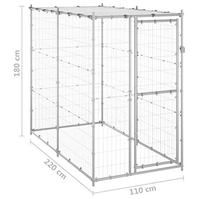 Hondenkennel buiten met dak 110x220x180 cm gegalvaniseerd staal