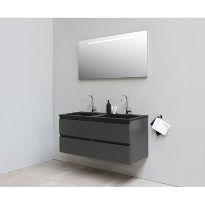 On-Line Badkamermeubelset - 120 cm - Voorgemonteerd - Ladestructuur - Acryl Wastafel - 2 Kraangaten - Spiegel met LED-Verlichting - Mat Antraciet