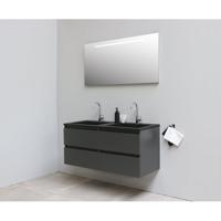 On-Line Badkamermeubelset - 120 cm - Voorgemonteerd - Ladestructuur - Acryl Wastafel - 2 Kraangaten - Spiegel met LED-Verlichting - Mat Antraciet - thumbnail