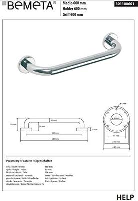 Handgreep Sapho Handicap 60cm Roestvrij Staal Handgreep Sapho Handicap 60cm Roestvrij Staal