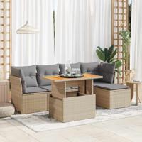 6-delige Loungeset met kussens poly rattan beige - thumbnail