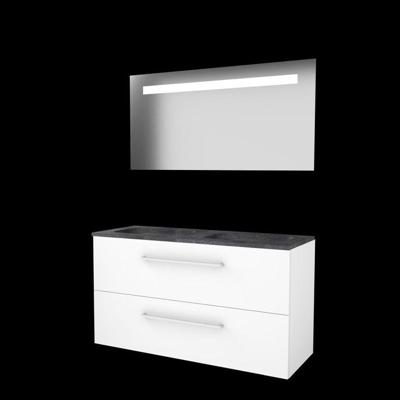 Basic-Line Economic 46 Badkamermeubelset - 120 x 46 cm - Met Grepen - 2 Lades - Hardstenen Wastafel - 2 Kraangaten - Spiegel met LED Verlichting - Ice White