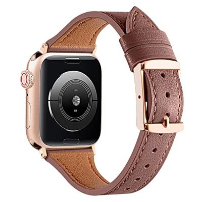 By Qubix - Leren bandje - Bruin - Compatible met Apple Watch 44mm / 45mm / 46mm / 49mm - Compatible Apple watch bandjes