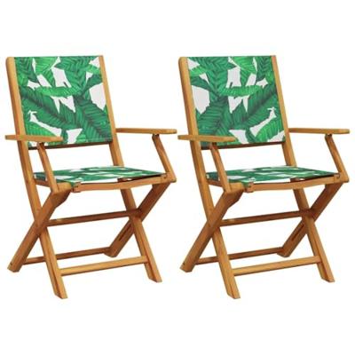Tuinstoelen 2 st bladpatroon massief acaciahout en stof - thumbnail