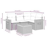 5-delige Loungeset met kussens poly rattan zwart - thumbnail