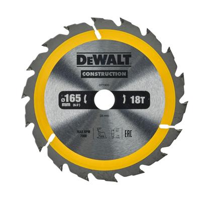 DeWALT Cirkelzaagblad voor Hout | Construction | Ø 165mm Asgat 20mm 18T - DT1933-QZ DeWALT Cirkelzaagblad voor Hout | Construction | Ø 165mm Asgat 20mm 18T - DT1933-QZ