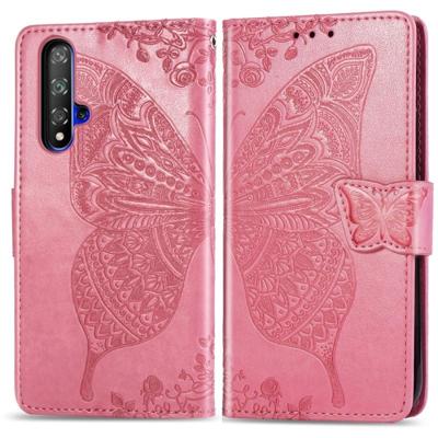 Butterfly Love bloemen reliëf horizontale Flip lederen case voor Huawei Honor 20 met houder & kaartsleuven & portemonnee & Lanyard (roze)