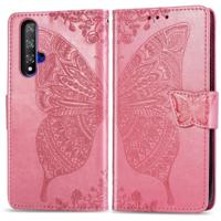 Butterfly Love bloemen reliëf horizontale Flip lederen case voor Huawei Honor 20 met houder & kaartsleuven & portemonnee & Lanyard (roze) - thumbnail
