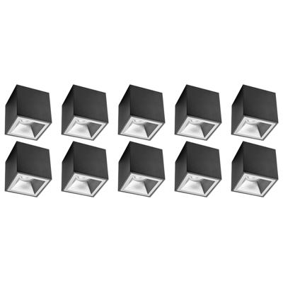 Opbouwspot 10 Pack - Pragmi Cliron Pro - GU10 Fitting - Opbouw Vierkant - Mat Zwart/Zilver - Aluminium - Verdiept - Ø90mm