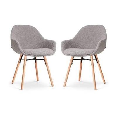 Nolon Nena-Mae Eetkamerstoelen Set van 2 - Bouclé Taupe - Houten Poten Nolon Nena-Mae Eetkamerstoelen Set van 2 - Bouclé Taupe - Houten Poten