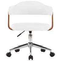 Kantoorstoel draaibaar gebogen hout en kunstleer wit - thumbnail