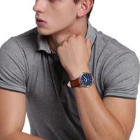Fossil FS5304 Horloge The Minimalist staal-leder zilverkleurig-blauw-bruin 44 mm - thumbnail