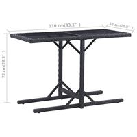 Tuintafel 110x53x72 cm glas en poly rattan zwart - thumbnail