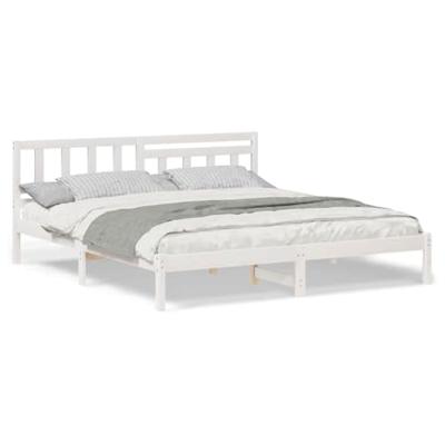 Bedframe met hoofdeinde Wit 180 x 200 cm Massief grenenhout