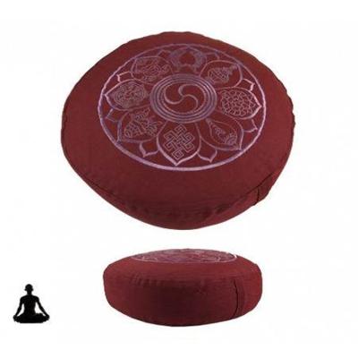 Yogi & Yogini Meditatiekussen Rond Katoen Aubergine - 8 Symbolen - 33 x 16 cm