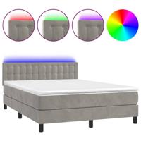 Boxspring met matras en LED fluweel lichtgrijs 140x200 cm - thumbnail