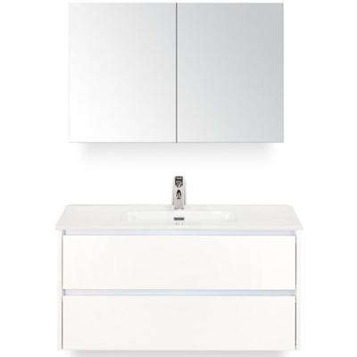 Dante Badmeubelset 100 cm - Wit Hoogglans - Keramische Wastafel Wit Cover met Spiegelkast