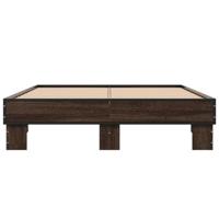 Bedframe bewerkt hout metaal bruin eikenkleur 135x190 cm - thumbnail