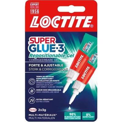 Cyanoacrylaatlijmen - LOCTITE - SUPERGLUE-3 - Herpositioneerbaar - Gel 3g - Set van 2 blisters - Doos 12uc