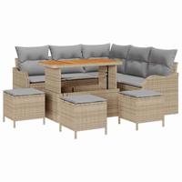 Tuinbankenset met kussen 9 pcs Beige poly rattan - thumbnail