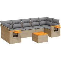 8-delige Loungeset met kussens poly rattan beige - thumbnail