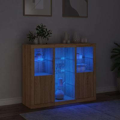 Dressoirs met LED-verlichting 3 st bewerkt hout sonoma eiken