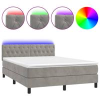 Boxspring met matras en LED fluweel lichtgrijs 140x190 cm - thumbnail