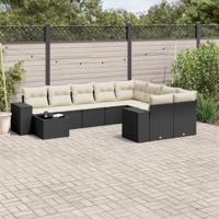 10-delige Loungeset met kussens poly rattan zwart - thumbnail