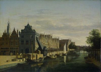 Gerrit Adriaensz Berckheyde, de waag en de kraan aan het Spaarne, Haarlem 90x60cm, Rijksmuseum, oude meester, print op canvas, premium print