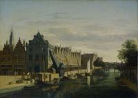 Gerrit Adriaensz Berckheyde, de waag en de kraan aan het Spaarne, Haarlem 90x60cm, Rijksmuseum, oude meester, print op canvas, premium print - thumbnail