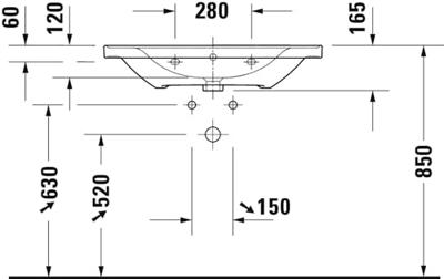 Wastafel Duravit D-Neo Met Rand Overloop Kraanvlak 1 Kraangat 80 cm Hoogglans Wit Duravit