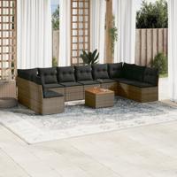 11-delige Loungeset met kussens poly rattan grijs - thumbnail