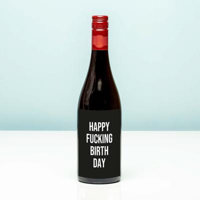 Wijnfles Happy fucking birthday - Rood (Merlot)