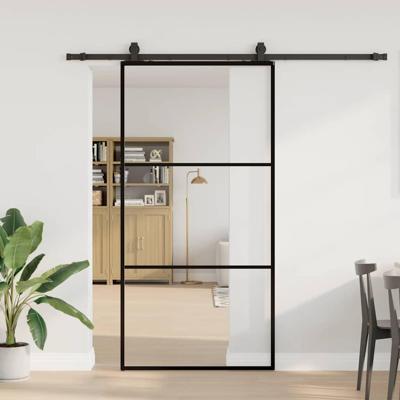 Schuifdeur met beslagset 102x205 cm ESG glas zwart