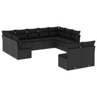 11-delige Loungeset met kussens poly rattan zwart - thumbnail