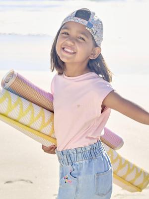 Effen Basics meisjesshirt met korte mouwen snoepjesroze