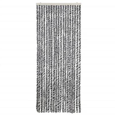 VidaXL Vliegengordijn 56x200 cm chenille grijs en zwart-wit - thumbnail
