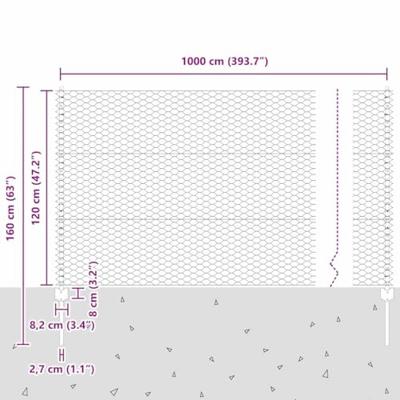 VidaXL Hek met paal grijs 1,2 x 10 m staal en pvc VidaXL Hek met paal grijs 1,2 x 10 m staal en pvc