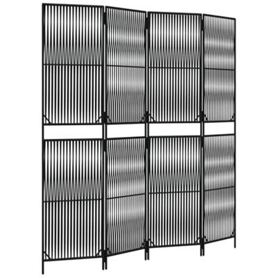 Kamerscherm 4 panelen poly rattan zwart