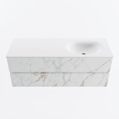 MONDIAZ VICA 130cm badmeubel onderkast Carrara 2 lades. Wastafel MOON rechts zonder kraangat, kleur Talc.