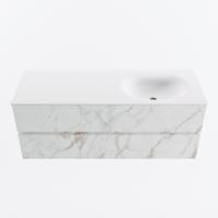 MONDIAZ VICA 130cm badmeubel onderkast Carrara 2 lades. Wastafel MOON rechts zonder kraangat, kleur Talc. - thumbnail