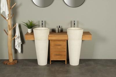 Badmöbel Tambora mit Terrazzo Waschsäulen Cremefarbig Badmöbel Tambora mit Terrazzo Waschsäulen Cremefarbig