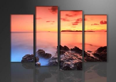 Schilderij - Metaalschilderij - 8 Gansen op een rij langs het water