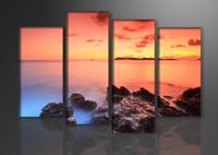 Schilderij - Metaalschilderij - 8 Gansen op een rij langs het water - thumbnail